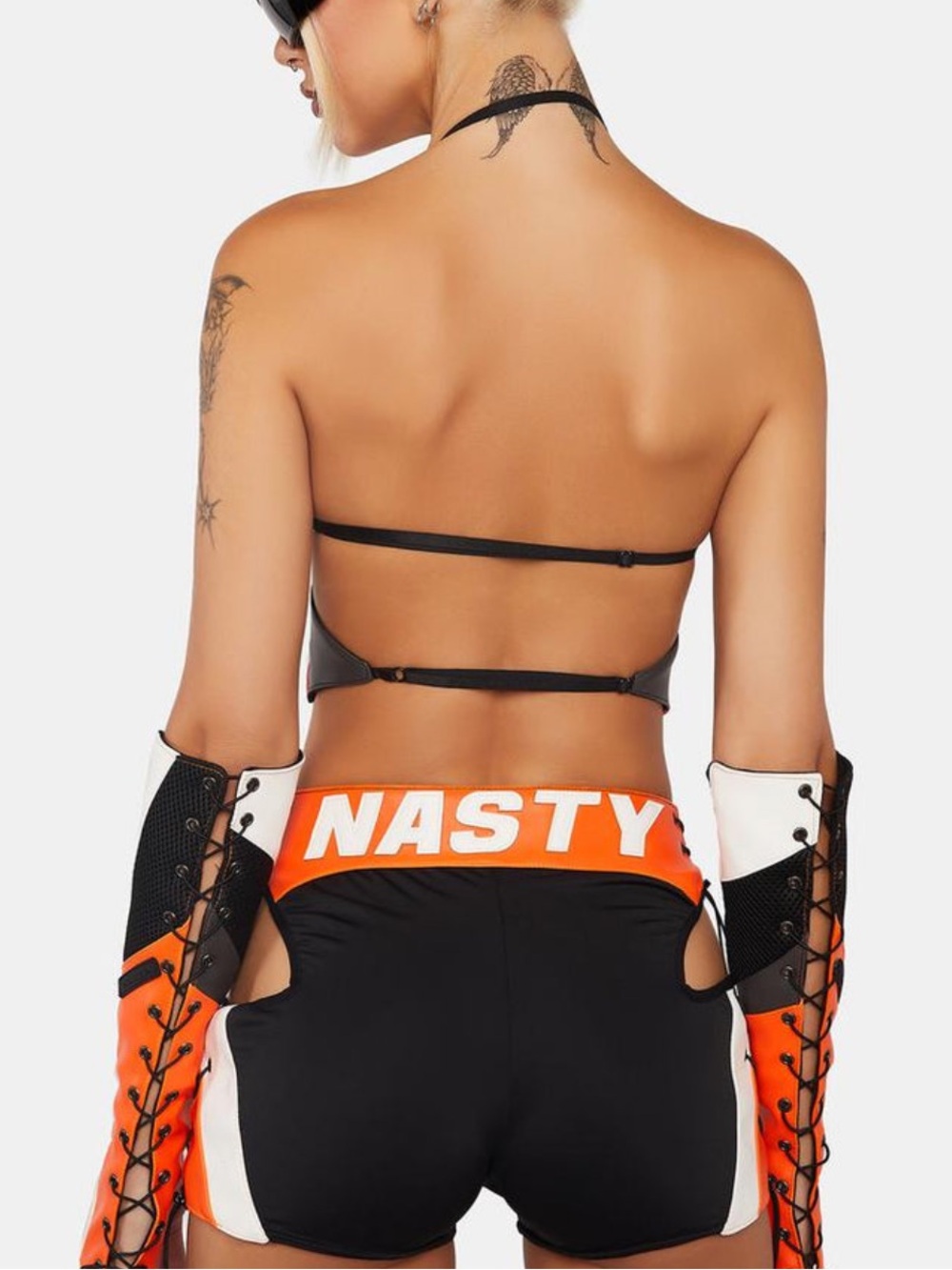 NAMILA SET: Orange and Black Women's Moto-Style Shorts - Picture 2 of 6